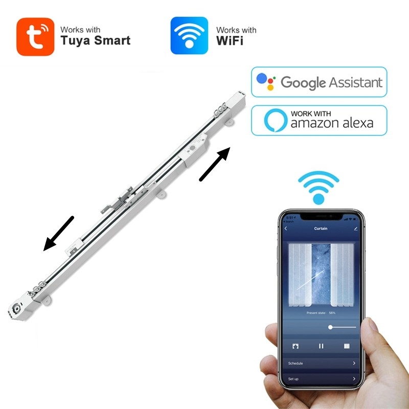 Motorized Adjustable Telescopic Curtain Rod Track Remote Tuya Wifi App Control