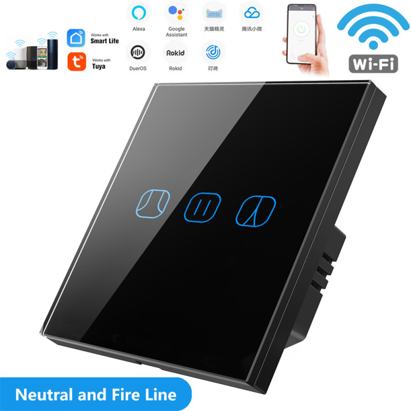 2 Gang WiFi RF Smart Switch 50Hz Remote Control Touch Curtain roller shutter Blinds Switch