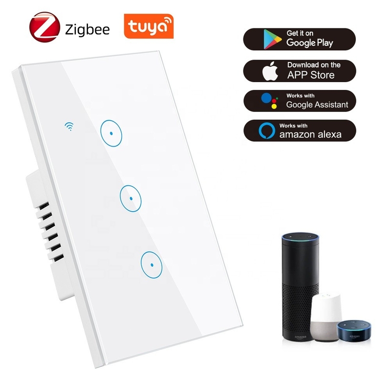 600W Zigbee Wall Switch No Neutral 60HZ 3 Gang Smart Light Switch