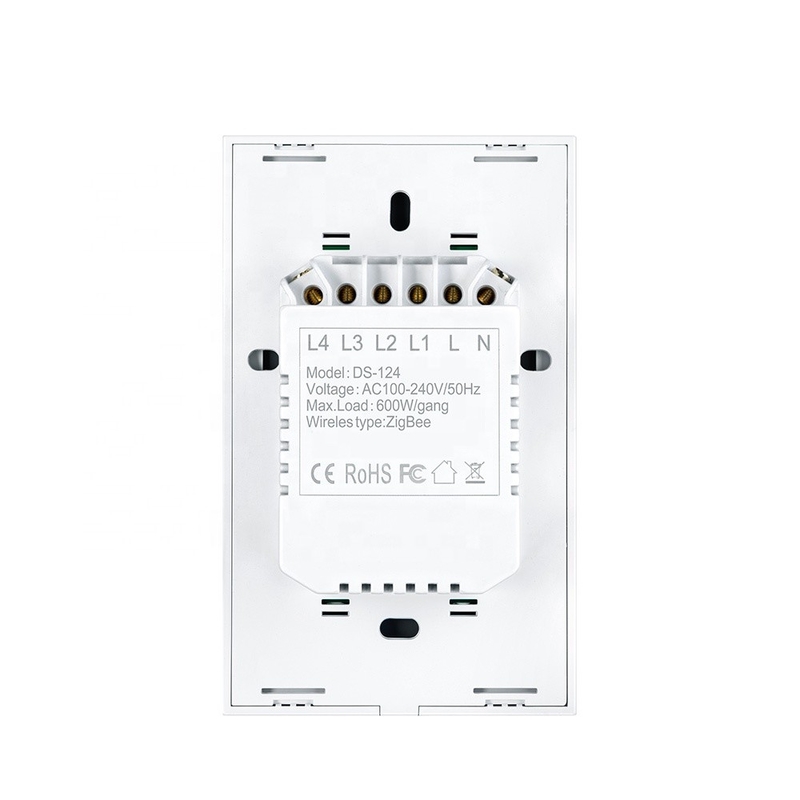 2.4GHz Smart 4 Gang Light Switch 0.6kg Wifi Light Switch No Neutral Zigbee