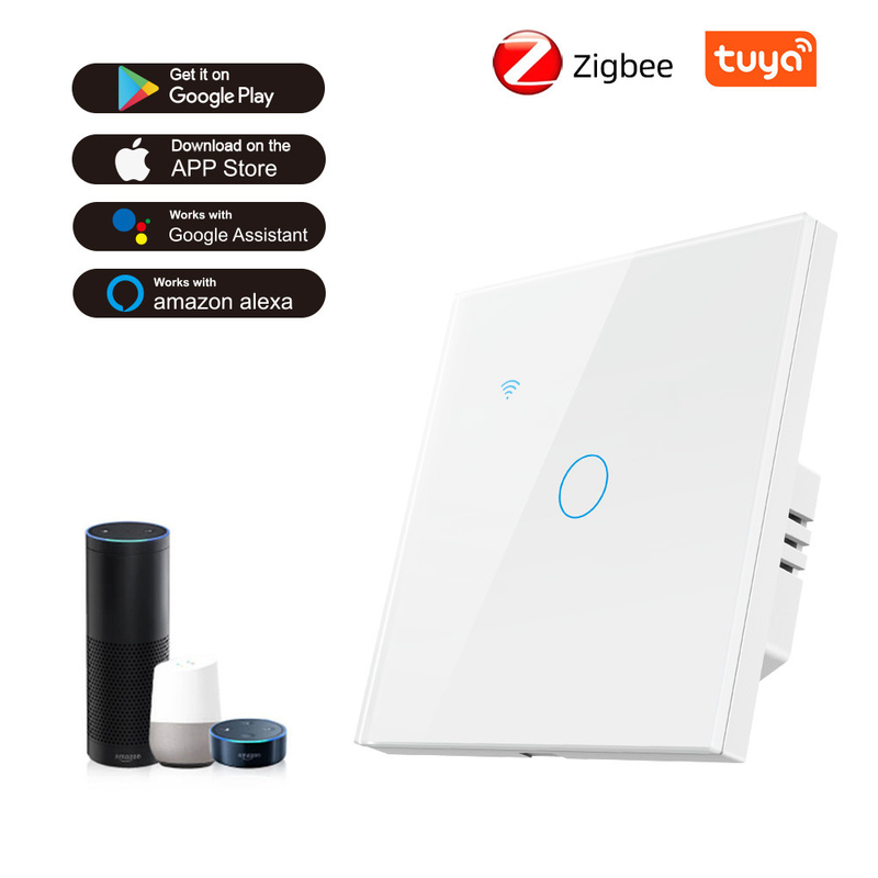 300W Zigbee 2 Gang Light Switch 94-V0 Smart Wifi Touch Wall