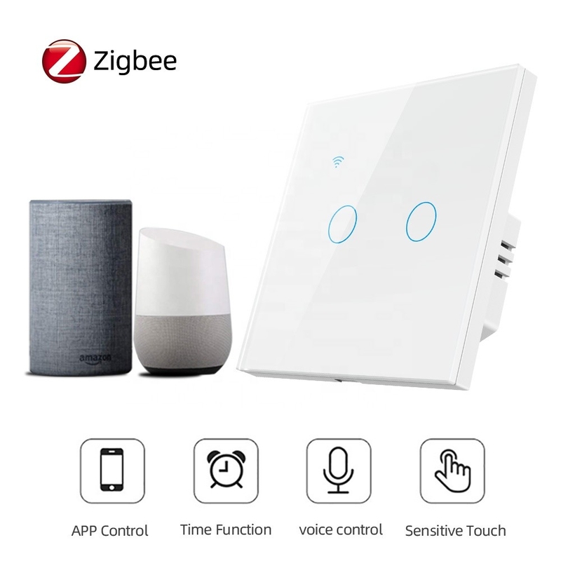 300W Zigbee 2 Gang Light Switch 94-V0 Smart Wifi Touch Wall