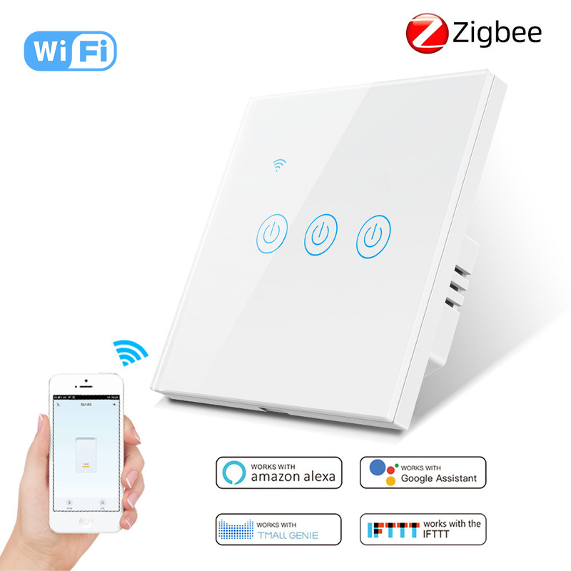 50-60Hz ZigBee Smart Switch EU 3 Gang Touch Switch Alexa
