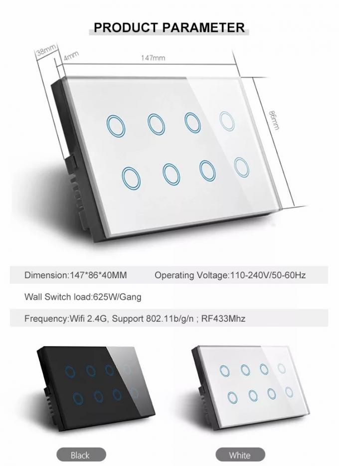 8 Gang Wifi Smart Wall Touch Switch 10A Alexa On Off Light Switch ...