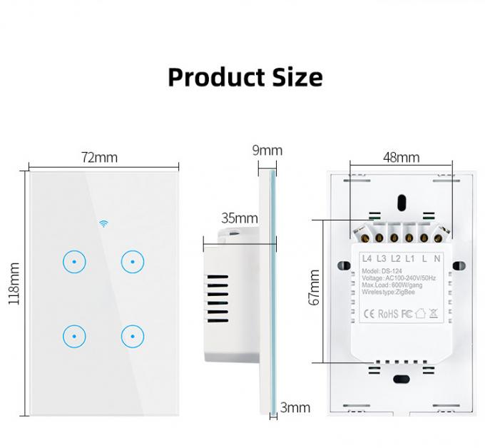 600W Zigbee Wall Switch No Neutral 60HZ 3 Gang Smart Light Switch